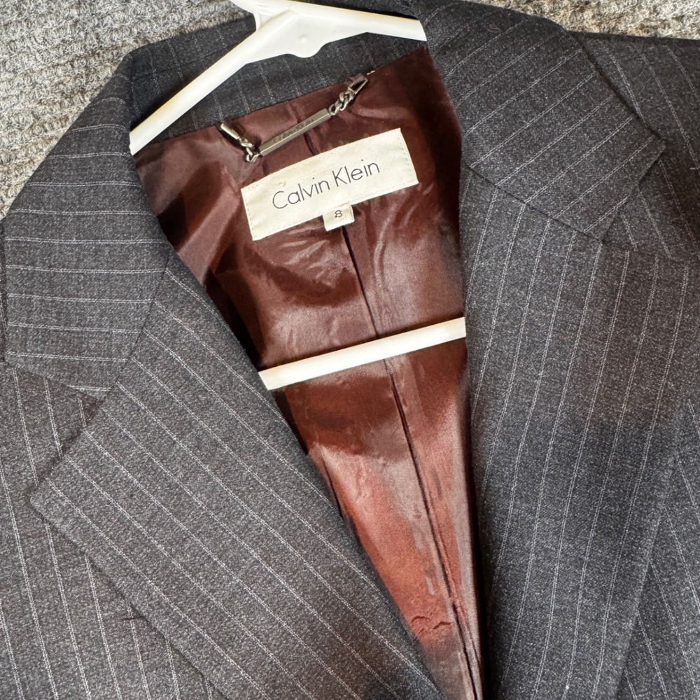 Calvin Klein Women's Gray Pinstripe Blazer Jacket Size 8‎